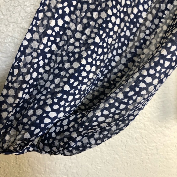 VICI Sheer Navy Polka Dot Metallic Thread Wrap Long Sleeve Blouse size Medium - Picture 8 of 12